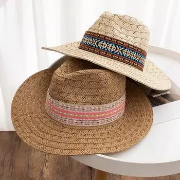 Bohemian Jazz Fedora - соломенная панама в этническом стиле, идеальная для пляжа и приключений на природе, нейтральная, плетеная, летняя рабочая шляпа ONE SIZE бежевый