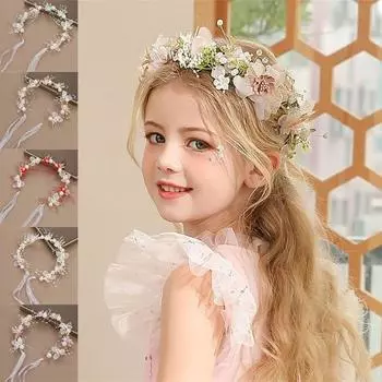 Bohemian Kids Flower Crown Imitated Pearl Head Hoop Flower Tiaras Girls Adult Hair accessories красный