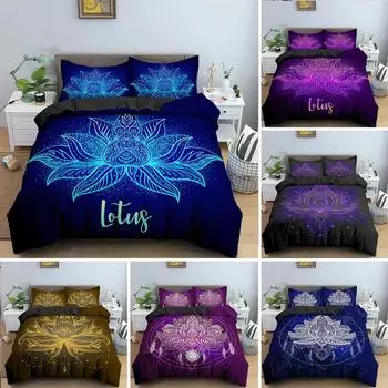 Bohemian Lotus Bedding Set Mandala Duvet Cover Bedroom Comforter Covers Single Twin King Size Quilt Cover Home Textile EU Single 135x200cm