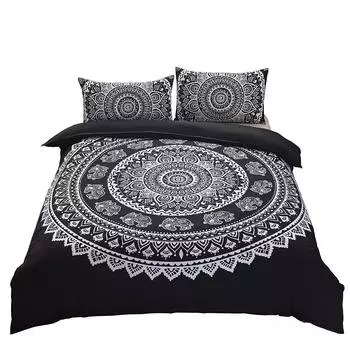 Bohemian Mandala Duvet Cover Boho Chic Hippie Bedding Mandala for Aducts Boys Girls Black White Bedroom Decoration Queen King 135x200cm 2pcs