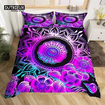Bohemian Mandala Duvet Cover Set, 3pcs Bedding Set, Soft Comfortable Breathable Duvet Cover, For Bedroom Guest Room Decor EU single(135x200cm)