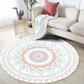 Bohemian Mandala Flowers Round Rugs Living Room Non Slip Indoor Floor Mats Bedroom Bedside Foot Mat Chair Mat Home Decor Carpets 60x60cm 24x24in