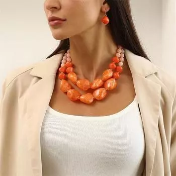 Bohemian Maxi ожерелье для женщин двойной слой бусины цепь смола драгоценный камень винтажный чокер ювелирные изделия подарки фиолетовый