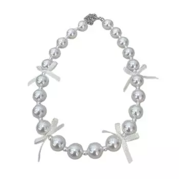 Bohemian Neckchain Bow Beaded Necklace Bowknot Pendant Clavicle Chain French Style Collarbone Chain for Women Girls белый