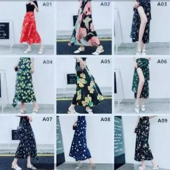 Bohemian Printed Chiffon Beach Skirt with Wrap Tie One Size (Adjustable, fits up to 140 lbs)