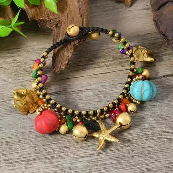 Bohemian Pumpkin Ball Bracelet Vintage Niche Woven Bell Bracelet Vacation Style Personality Hand Rope Female