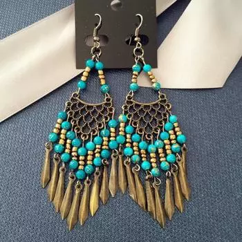 Bohemian retro bronze earrings jewelry bead women s earrings fringed long earrings