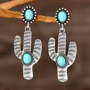 Серьги из бирюзы в стиле ретро в стиле богемы, серьги-подвески «Сказочный кактус», простые, темпераментные