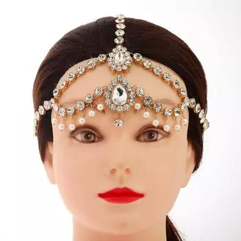 Цепочка для волос со стразами в богемном стиле, двухслойная цепочка с подвеской на лоб в виде капли воды, аксессуары для волос. золотой