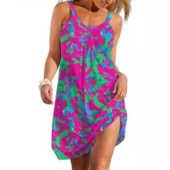 Bohemian Slip Dress For Women Europe America Summer Woman Tie Dye Skirt Ladies Casual Beach Dresses Breathable Sleevesless Top S