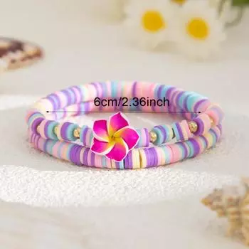 Bohemian Soft Clay Flower Elastic Beaded Bracelet For Women Summer Beach Party Colorful Handmade Jewelry Gift