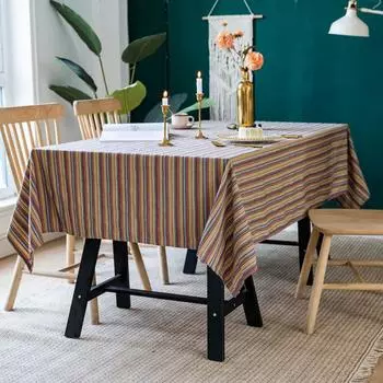 Bohemian Style Colorful Striped Tablecloth Retro Restaurant Decoration Tablecloth Durable and Dustproof Square Tablecloth 60*60cm