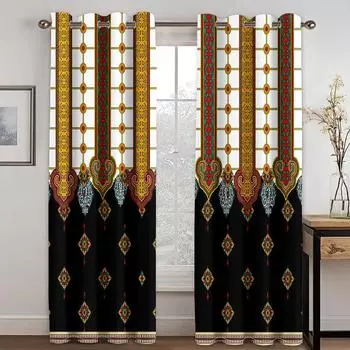 Bohemian Style Gold Black Stripe Curtains 2 Panel Moroccan Style Living Room Bedroom Balcony Kids Room Window Decor 50W130H(CM)X2PCS&Grommet Top