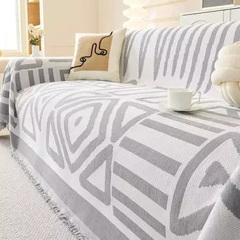 Bohemian style sofa cover four seasons universal anti-cat scratch furniture protector living room 3 seats toffee one piece 180x130cm