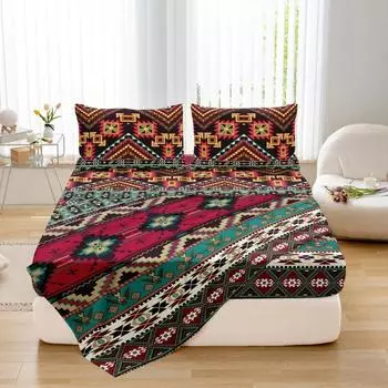 Bohemian Style Soft Brushed Bed Sheet Fitted Sheet Bed Cover Pillowcase Set 3Pcs Bedding Accessory Kit Skin-Friendly Comfortable 90x200cm