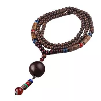 Bohemian Style Wood Beaded Necklace Rustic Wood Bead Necklace Handmade Bohemian Long Chain for Sweaters Souvenir 2