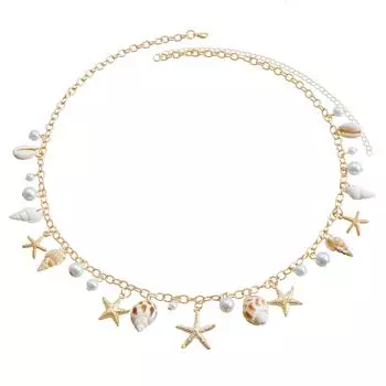 Bohemian Summer Beach Shell Waist Chain Seaside Travel Imitation Pearl Starfish Conch Pendant Body Chain