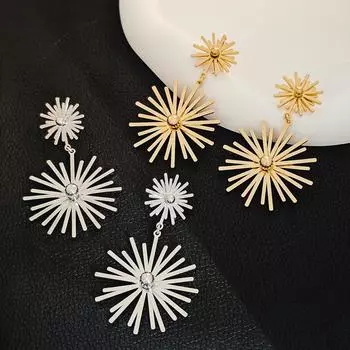 Серьги-подсолнухи в стиле бохо с преувеличенным геометрическим дизайном, идеально подходят для отпуска и курортного стиля золотой