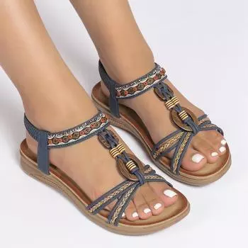 Bohemian women s shoes fashion retro handmade beaded flat sandals women s shoes lightweight beach shoes women 36