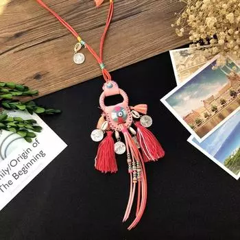 Bohemian woven retro long ethnic style fringed necklace women s autumn and winter versatile vacation sweater chain with accessories