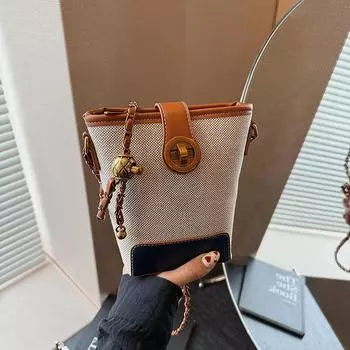 Bohemian woven straw bag women s summer new messenger bucket bag seaside vacation beach bag белый