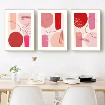 Boho Abstract Beige Pink Geometric Line Canvas Paintings Bohemian Poster Prints Wall Art Pictures Bedroom Living Room Home Decor 21x30cm No Framed