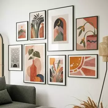 Boho Abstract Landscape Geometry Mountain Rainbow Sun Leaf Posters Prints Wall Art Canvas Painting Living Room Home Decor 21X30cm No Frame