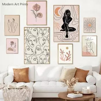 Бохо абстрактное лицо геометрическая линия тела настенные художественные постеры холст живопись печать картина для гостиной интерьер украшения дома 21x30cm No Framed