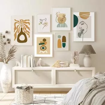 Бохо абстрактные линии рисунок лицо геометрические листья плакат на скандинавскую тему настенный художественный принт холст картина украшения фотографии для гостиной 21cm30cm NoFrame