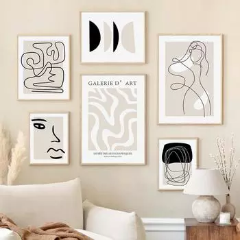 Boho Абстрактные Плакаты Геометрический Бежевый Настенное Искусство Женщины Линия Тела Холст Картины Печати Фотографии Гостиная Галерея Декор Интерьера 21x30cm No Framed