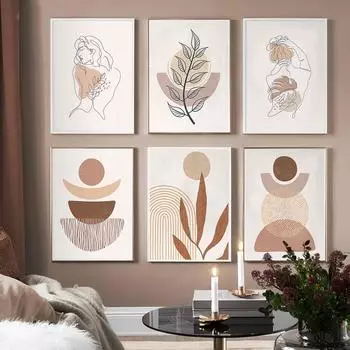 Бохо абстрактный настенный художественный постер и принты линии растений лист женщина скандинавская картина на холсте геометрическое украшение домашняя Настенная картина 21x30cm No Frame