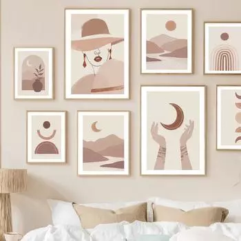 Бохо абстрактный женский бежевый пейзаж настенная живопись феминистская холст картина плакат на скандинавскую тему настенные панно для декора гостиной A4 21X30cm No Framed