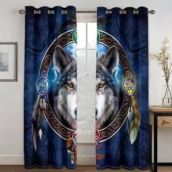 Boho Animal Wolf Dreamcatcher High Shadowing Warming Wars для гостиной, спальни, оконная драпировка, декоративная многоцветная затемняющая штора W55 X H120cm X 2&HOOK