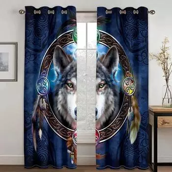 Boho Animal Wolf Dreamcatcher High Shadowing Warming Wars для гостиной, спальни, оконная драпировка, декоративная многоцветная затемняющая штора W55 X H120cm X 2&HOOK