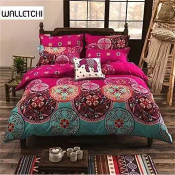 Boho Bedding Lightweight Microfiber Duvet Cover Set, Bohemia Exotic Patterns Design, Bright Pink - King Queen Size 3 Piece Set EU Single-135x200