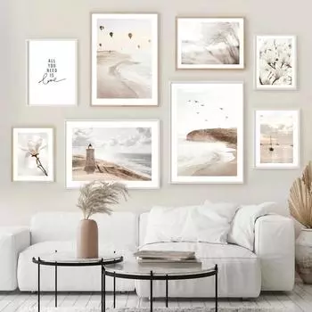 Бохо бежевый пляж лодка тростниковая башня цветы цитата настенная живопись холст картины плакаты на скандинавскую тему и принты картинки для декора гостиной 21x30cm No Framed