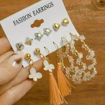 Boho большой круглый комплект сережек-колец для женщин золотой цвет богемия винтажные жемчужные серьги сердечки циркон серьги-гвоздики ювелирные подарки a bag with a lot