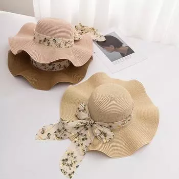 Boho Chic Floral Sun Hat with Bowknot - Wide Brim, UV Protection Straw Cap for Women | Perfect for Summer Beach Vacations & Outdoor Leisure one size бежевый