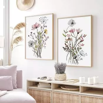 Бохо цветочные акварельные постеры настенное искусство холст картины печатает фотографии современный интерьер гостиной дома для украшения декора 21x30cm No Framed