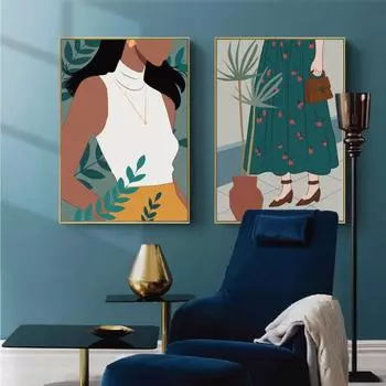 Бохо цветок леди плакат личность мода абстрактный женский принт холст художественная роспись настенная картина современный декор для гостиной 21cm30cm NoFrame