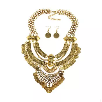 Boho Design Choker Ожерелье с Серьгами Декор для Подарка Переодевание Косплей золотой