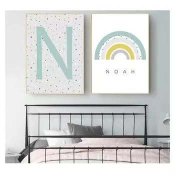 Boho Детская Настенная Картина Холст Картина Плакат и Печать Детская Комната Фотографии Домашние Декоративные Современные Пользовательские Имя Начальная Радуга 21cm30cm NoFrame