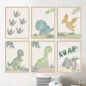 Бохо Динозавр Птерозавр Брахиозавр Набор Печати Детская Настенная Живопись Холст Картины Постеры Динозавр Мальчики Комната Детские Картины Декор 21x30cm No Framed