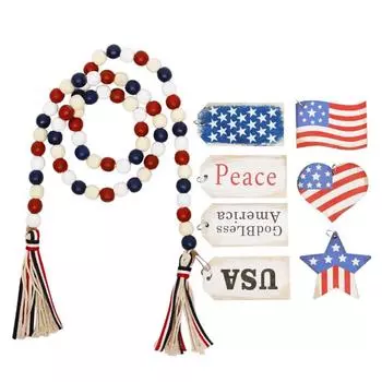 Бохо домашний деревенский декор в стиле кантри День независимости деревянная бусина гирлянда настенные четки патриотические деревенские кисточки