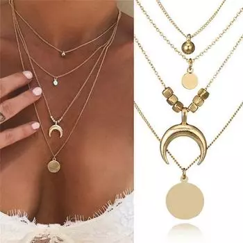 Boho Fashion Moon для женщин Подарки Дамы Подвески Ожерелья Цинк Цинковый сплав Свитер Цепь серебряный