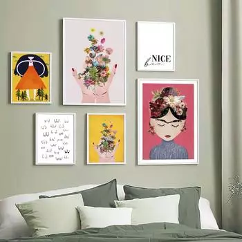 Boho феминистская грудь, цветочные руки, настенная живопись на холсте, скандинавские абстрактные постеры для девочек и принты для декора гостиной, фотографии (с рамкой) 15*20cm(with frame)