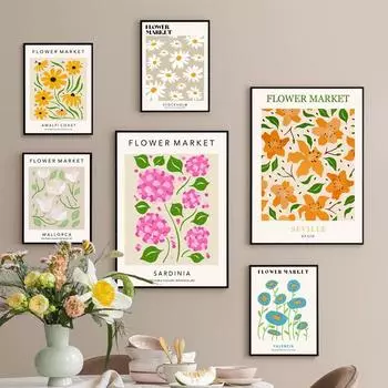 Boho Flower Market Ботанический цветочный хиппи настенное искусство холст картины скандинавские постеры и принты настенная картина для декора гостиной 21x30cm No Framed
