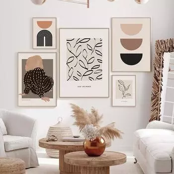 Boho Geomeitric Leaves Line постеры для девочек, холст, живопись, настенная живопись, печать, фотографии для спальни, гостиной, интерьера, домашнего декора 21x30cm No Framed