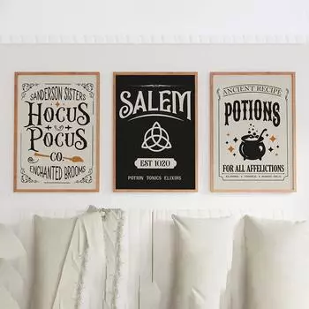 Бохо Хэллоуин принты модные настенные художественные плакаты на Хэллоуин с изображением ведьмы винтажные кухонные настенные картины на холсте домашний декор 21x30cm No Framed