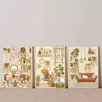 Boho House постеры и принты с кошками и растениями, холст, картина, комнатные растения, принт, настенные картины для гостиной, домашний декор, без рамки 21x30cm No Framed